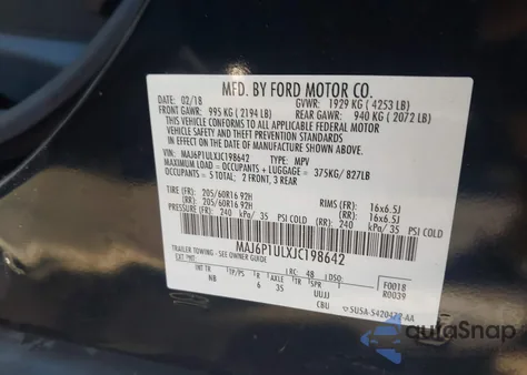 2018 Ford Ecosport Se z USA, uszkodzony, nr VIN MAJ6P1ULXJC198642